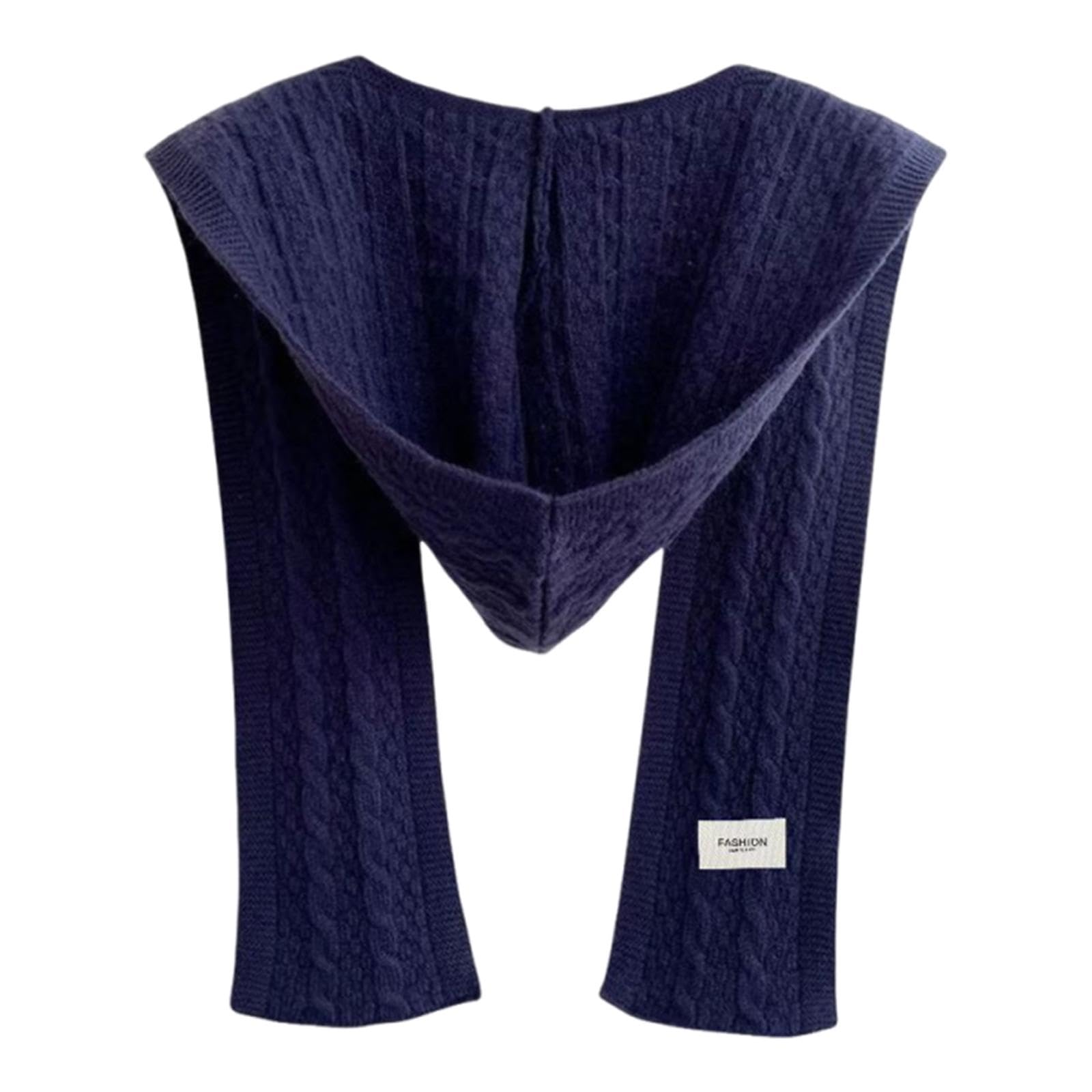 fabloft Knitted Hooded Scarf Scarf With Hoodie Windproof Warm Shawl Wrap For Winter Blue-picture-17