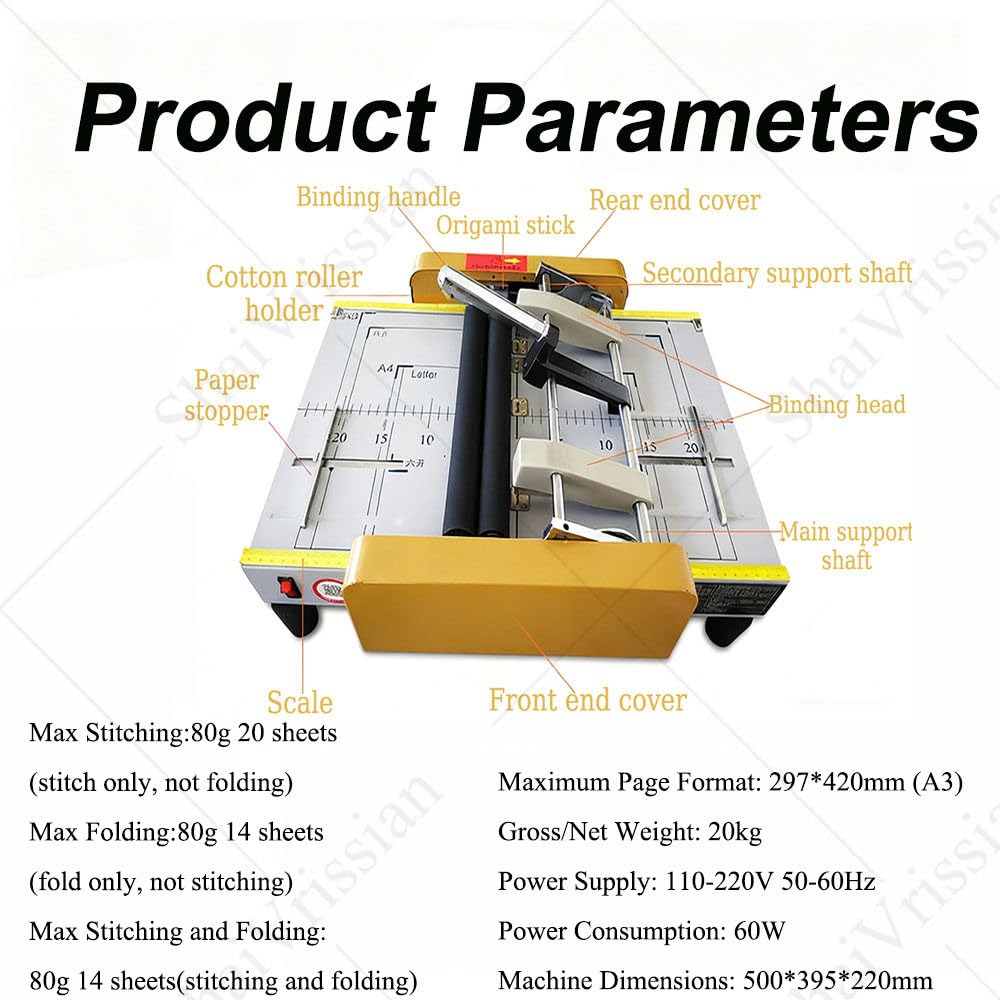Cucitrice Elettrica per Libri Piegatrice per Brochure A3 Automatica a Pinzatura Piatta con Cucitura a Sella 11.69x16.54"