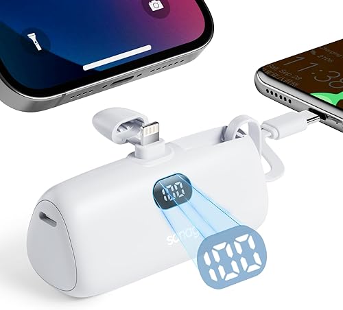 Sanag Cargador portátil PD de carga rápida, mini cargador de 5000 mAh con soporte de cable integrado y pantalla LED, Powerbank compatible con