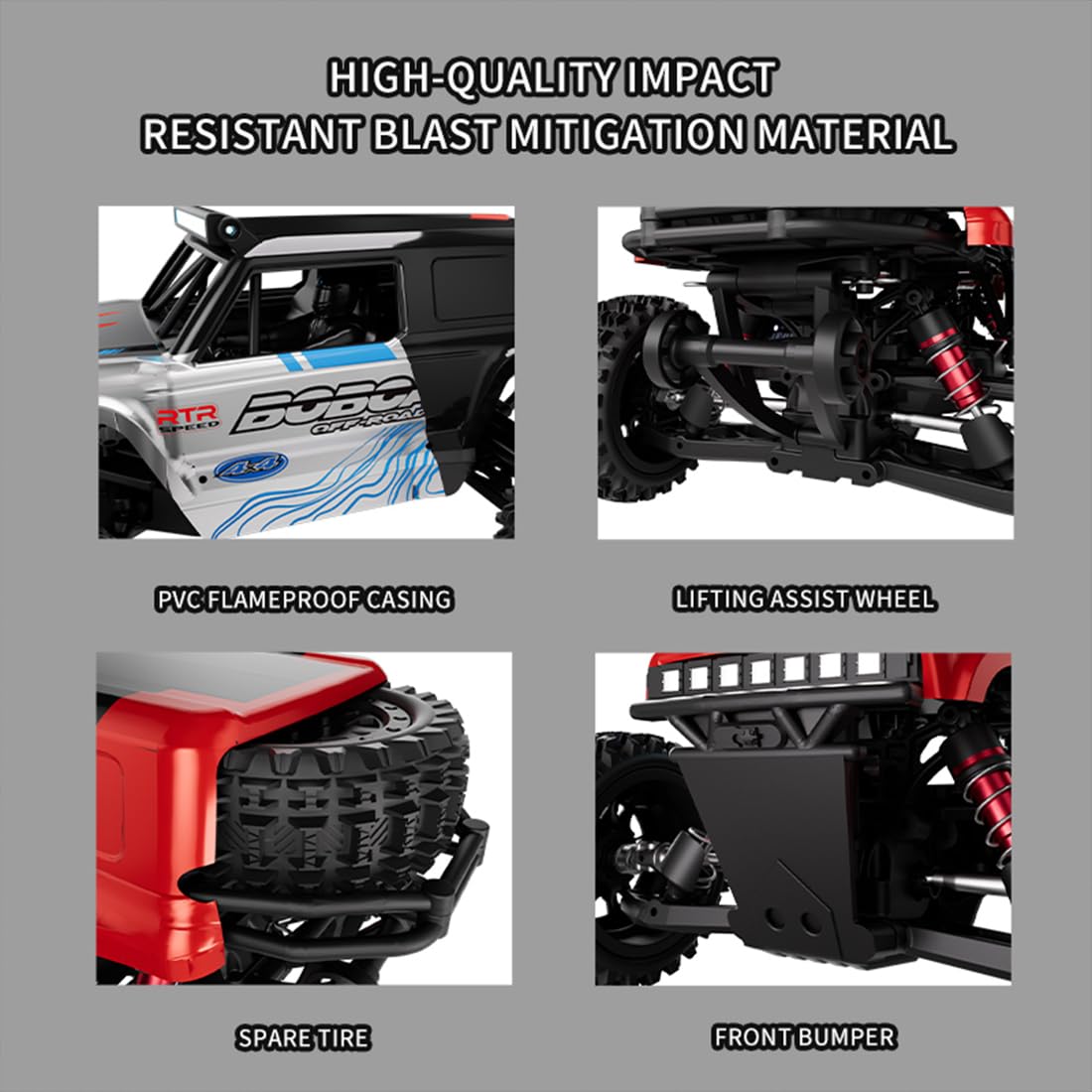 Mini RC samochód terenowy, S912 skala 1/16, 2,4 G, 4WD, szczotkowany, w pełni proporcjonalny, szybki samochód RC, z 7 kolorowymi światłami i efektami migania, prezenty dla dorosłych (czerwony