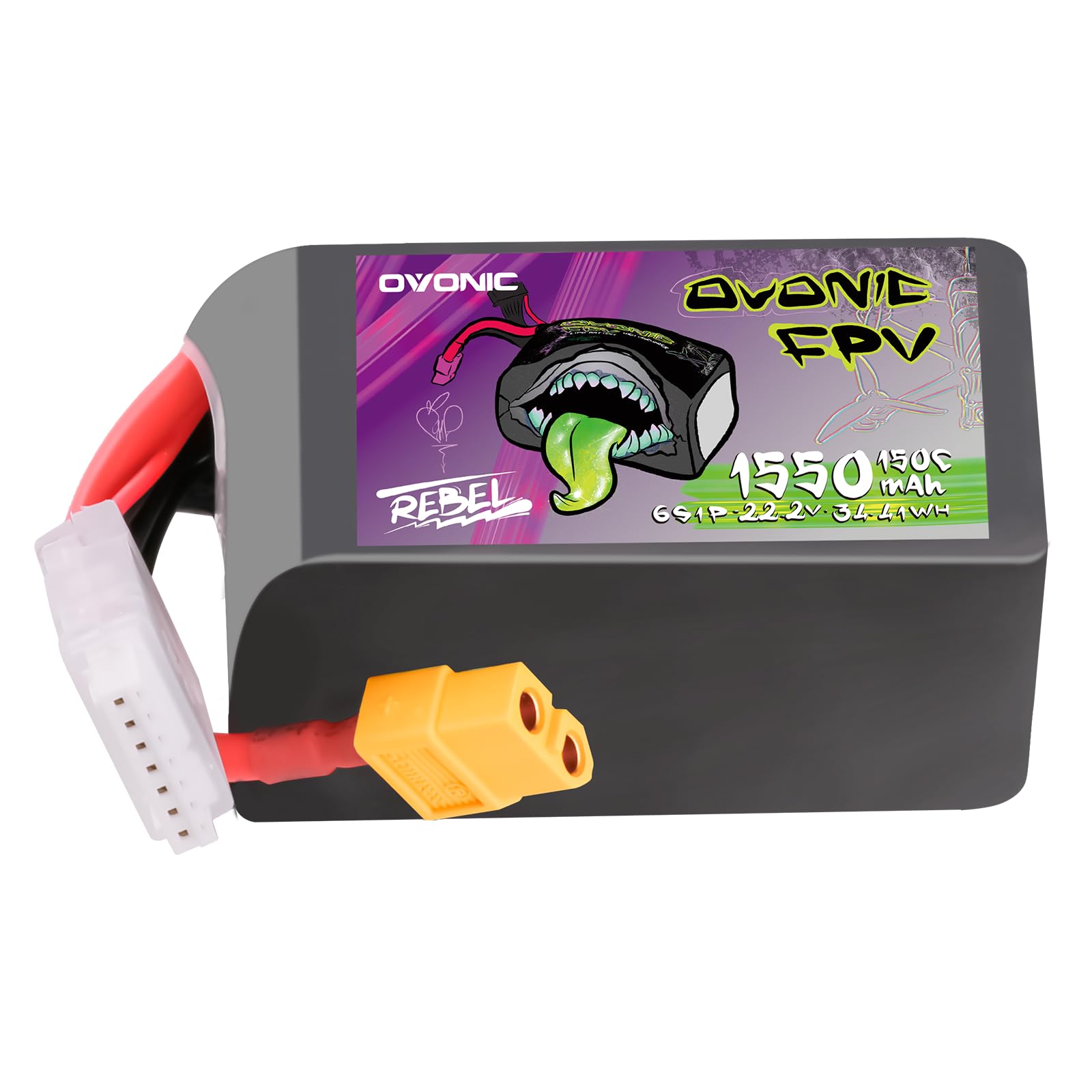 OVONIC 6s Lipo Akku 1550mAh 22.2V 150C mit XT60 Stecker für RC FPV Hubschrauber Flugzeug Quadcopter Hobby Racing(1PCS)