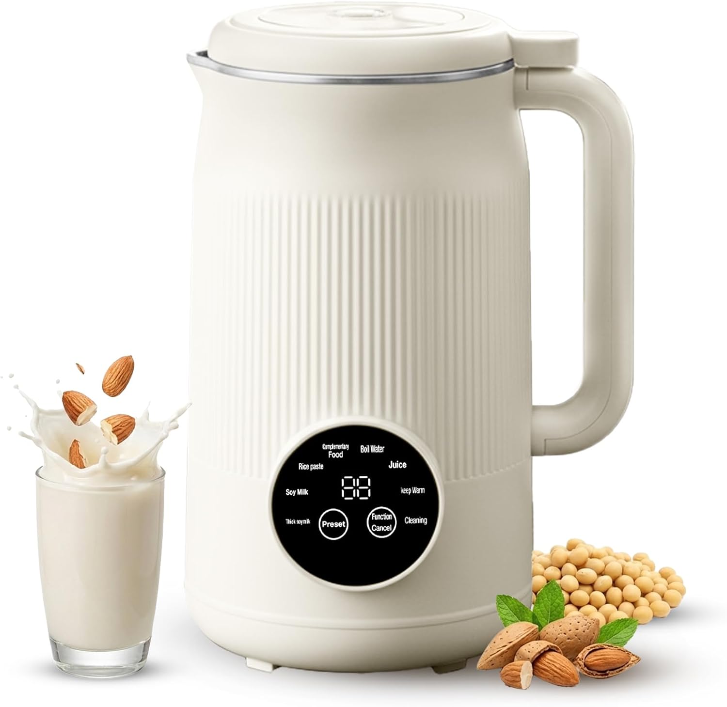 8-IN-1 Nut Milk Maker, 40 oz Soy milk Machine Maker Homemade Almond Oat Coconut Plant Based and Dairy Free Beverages, Countertop Blender With Delay Start/Keep Warm/Boil Water/Self-Cleaning