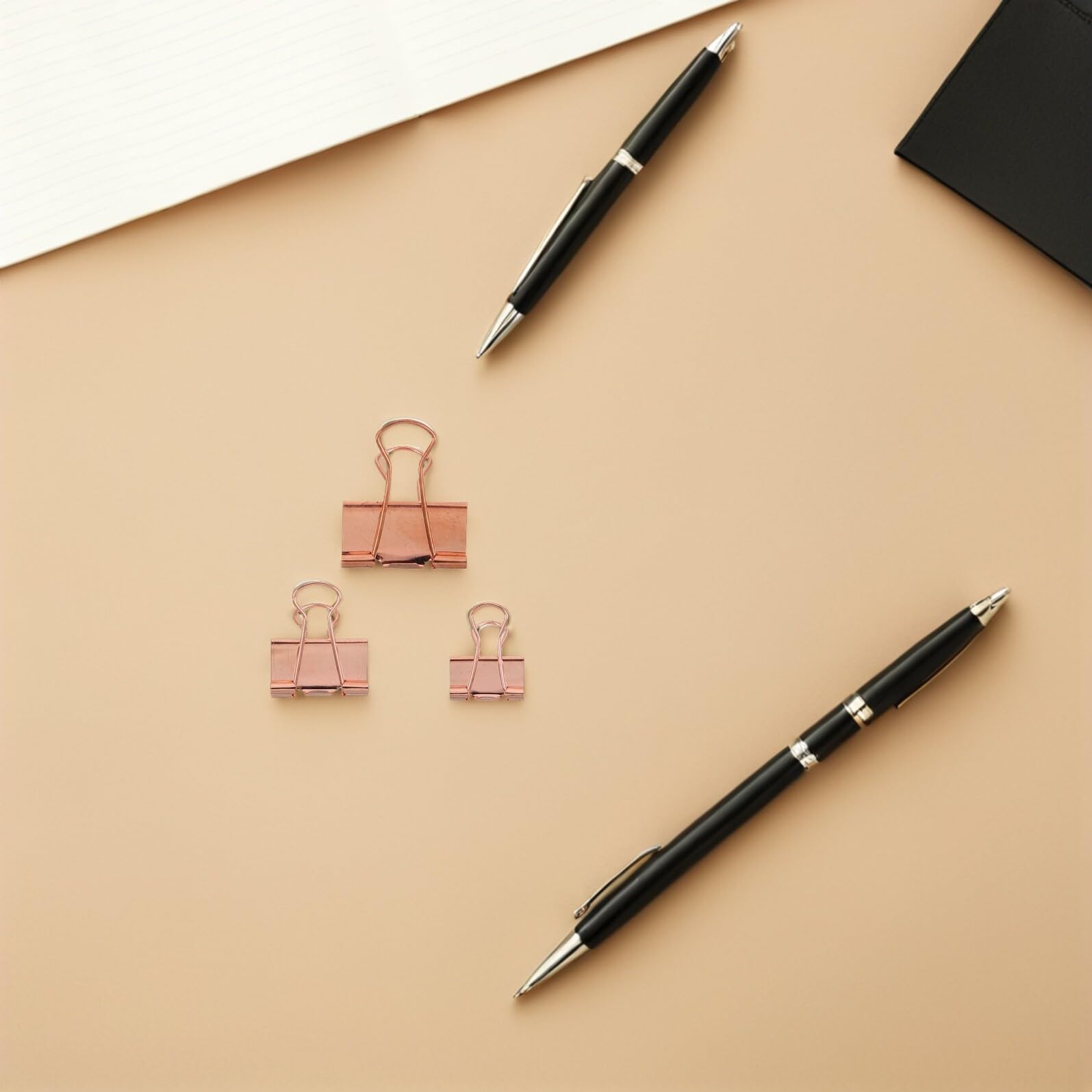 Healeved Fermagli per Raccoglitori in Metallo Oro Rosa 112 Pezzi Set di Mini Clip a Coda di Rondine 19Mm-25Mm-32Mm per Ufficio Studenti e Scrapbooking Morsetti Riutilizzabili per