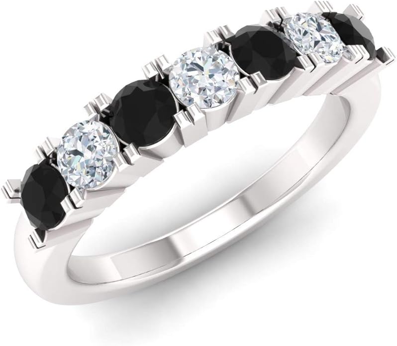 Diamondere Natural and Certified Diamond and Gemstone Wedding Ring in 14K White Gold | 0.77 Carat Half Eternity Stackable Band for Women, US Size 4 to 9