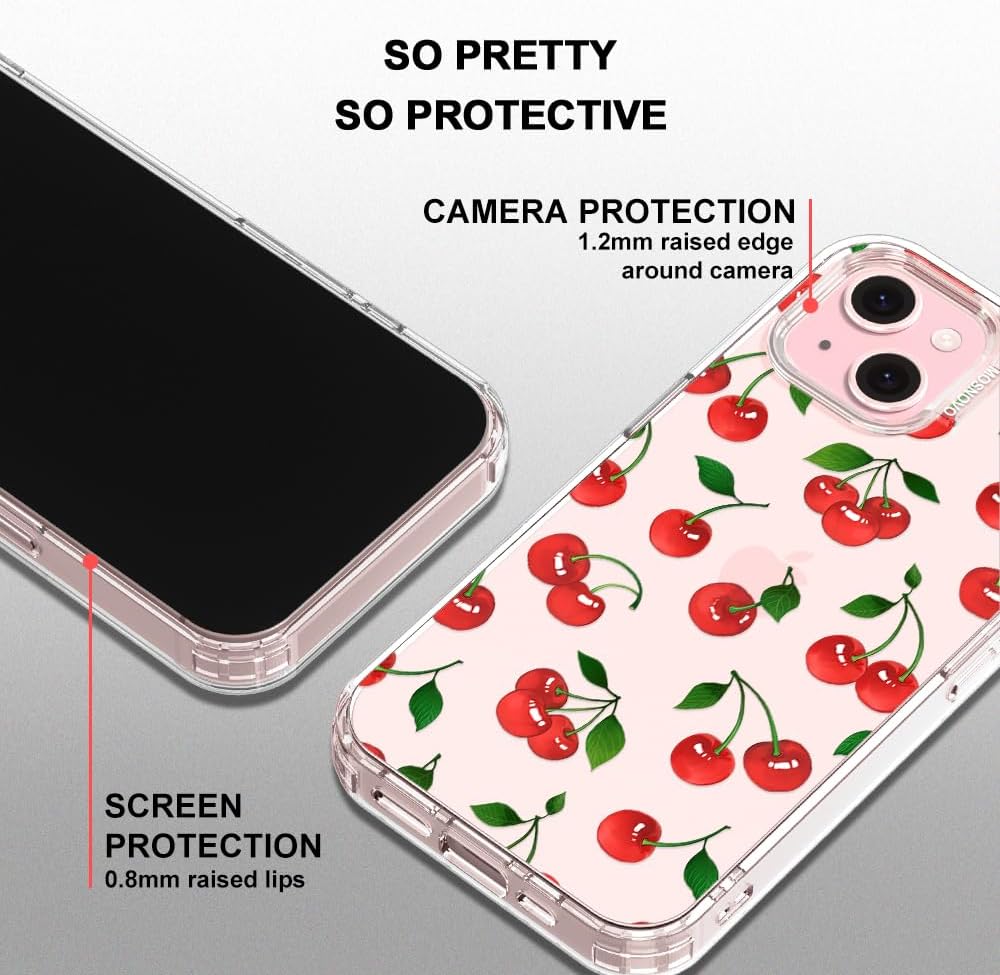 MOSNOVO Case for iPhone 15, [Buffertech 6.6ft Military-Grade Drop Protection] [Anti Peel Off Tech] Clear TPU Bumper Phone Case Cover Design - Cute Cherry - Image 4