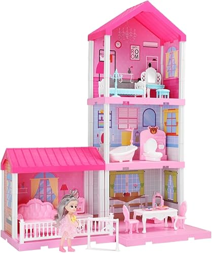 Miniatura 17 de Juego de villa para niñas de 3 a 7 años, juego de interior para niñas de 6 a 8 años con 4 pisos, 11 habitaciones, 2 muñecas, muebles y accesorios