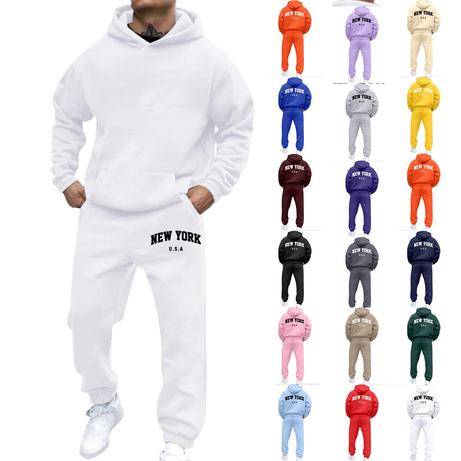 Tuta da jogging uomo 2 pezzi con cappuccio Y2K Hip Hop Fitness