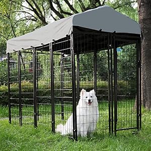 JAXPETY Large Dog Uptown Welded Wire Kennel Outdoor Pen Outside Exercise Crate Pet Wire Cage w Roof