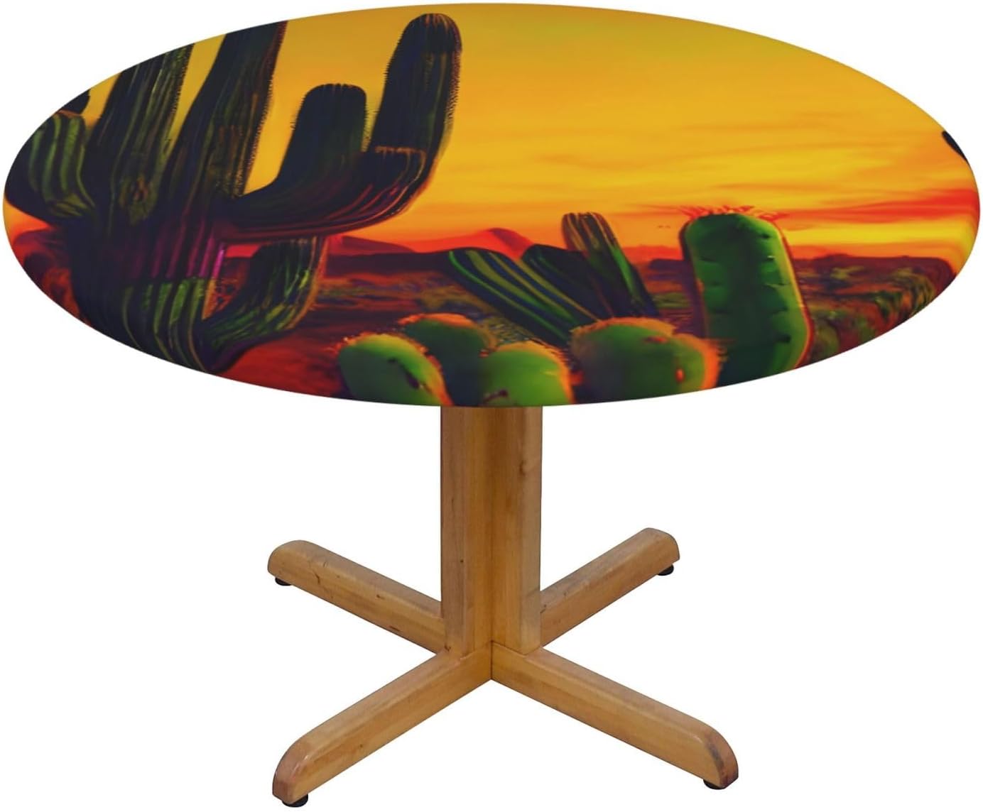 Cactus in Desert Print Outdoor Patio Kitchen Decor Supplies Wipeable Round Table Cloth for Indoor Outdoor
