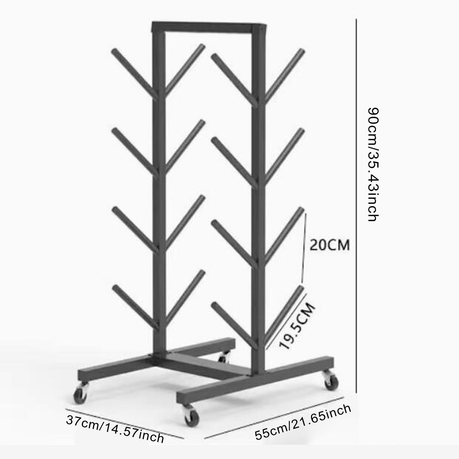 kowaku Skateboard Rack Skateboard Holder Wheeled Double Sided 4 Tiers Metal Heavy Duty Ski and Snowboard Storage Rack for Skate Shop