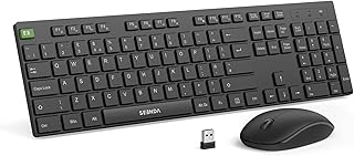 Wireless Keyboard and Mouse Set, seenda 2.4G Wireless Keyboard and Mouse with USB Receiver, Full Size QWERTY UK Keyboard with Numeric Keypad & High DPI Mouse for Windows Mac OS, Black