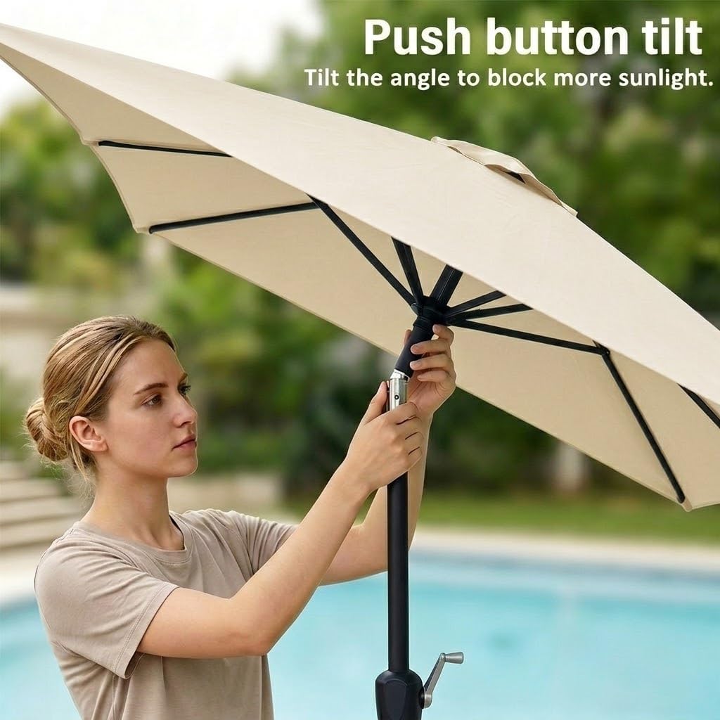 6x9ft Patio Umbrella, Outdoor Umbrellas For Patio, Rectangular Table Umbrella with Crank, Pool Deck Umbrella with Push Button Tilt, Market Umbrella with 6 Ribs for Backyard, Garden, Porch (Tan)
