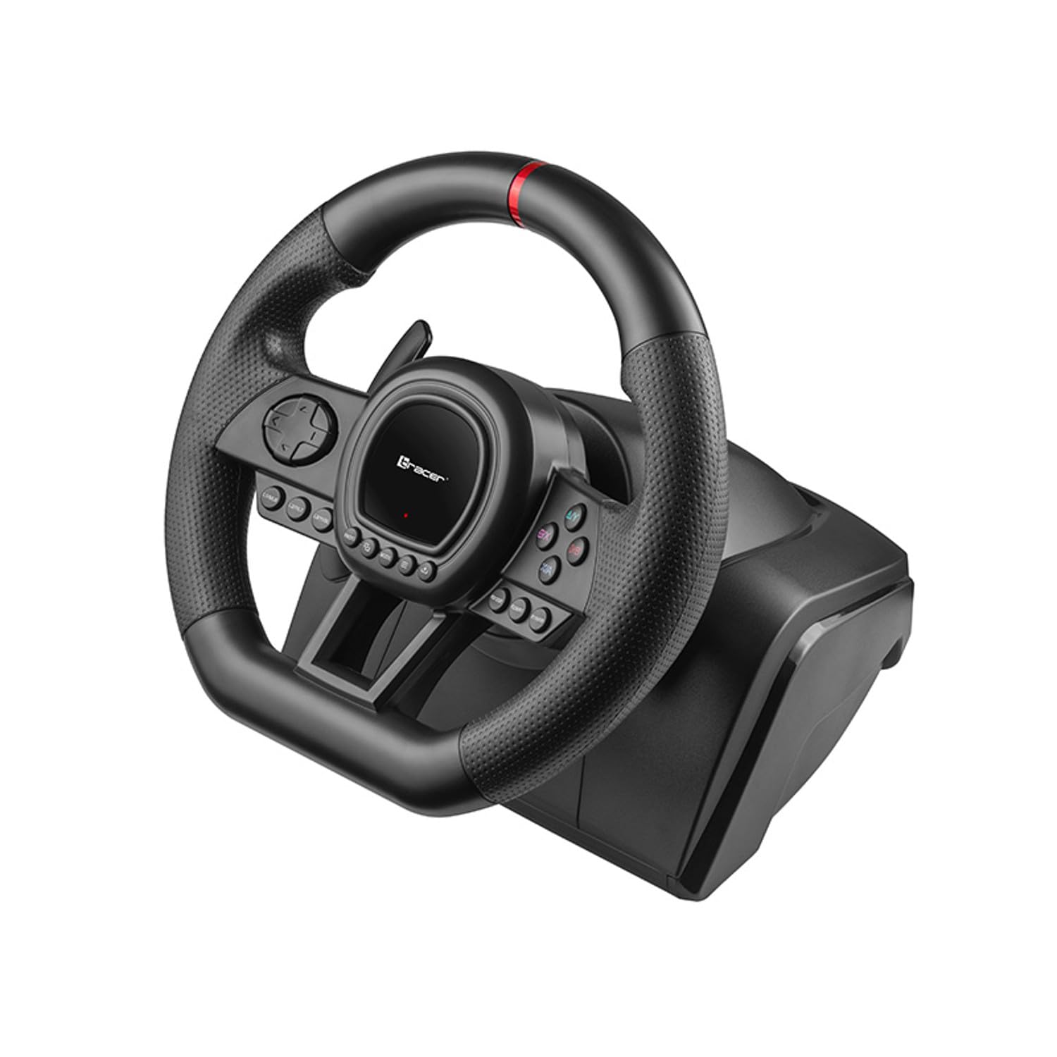 Tracer SimRacer Manual Gearbox Volante 6 in 1, Volante da corsa da gaming con pedali e leva del cambio, compatibile con PC/PS4/PS3/XONE/X360/SWITCH, Angolo di sterzata di 270 gradi, 8 Pulsanti
