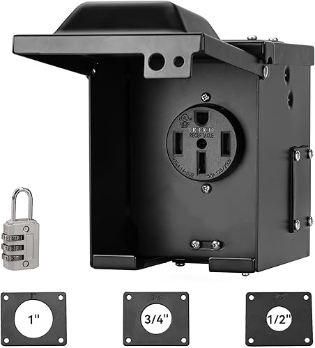 Caja de salida preperforada de 50 amperios para RV, 125250 voltios NEMA 14-50R, caja de toma de corriente para RV, cerrada, con cerradura, disponible en Yaxa El Salvador