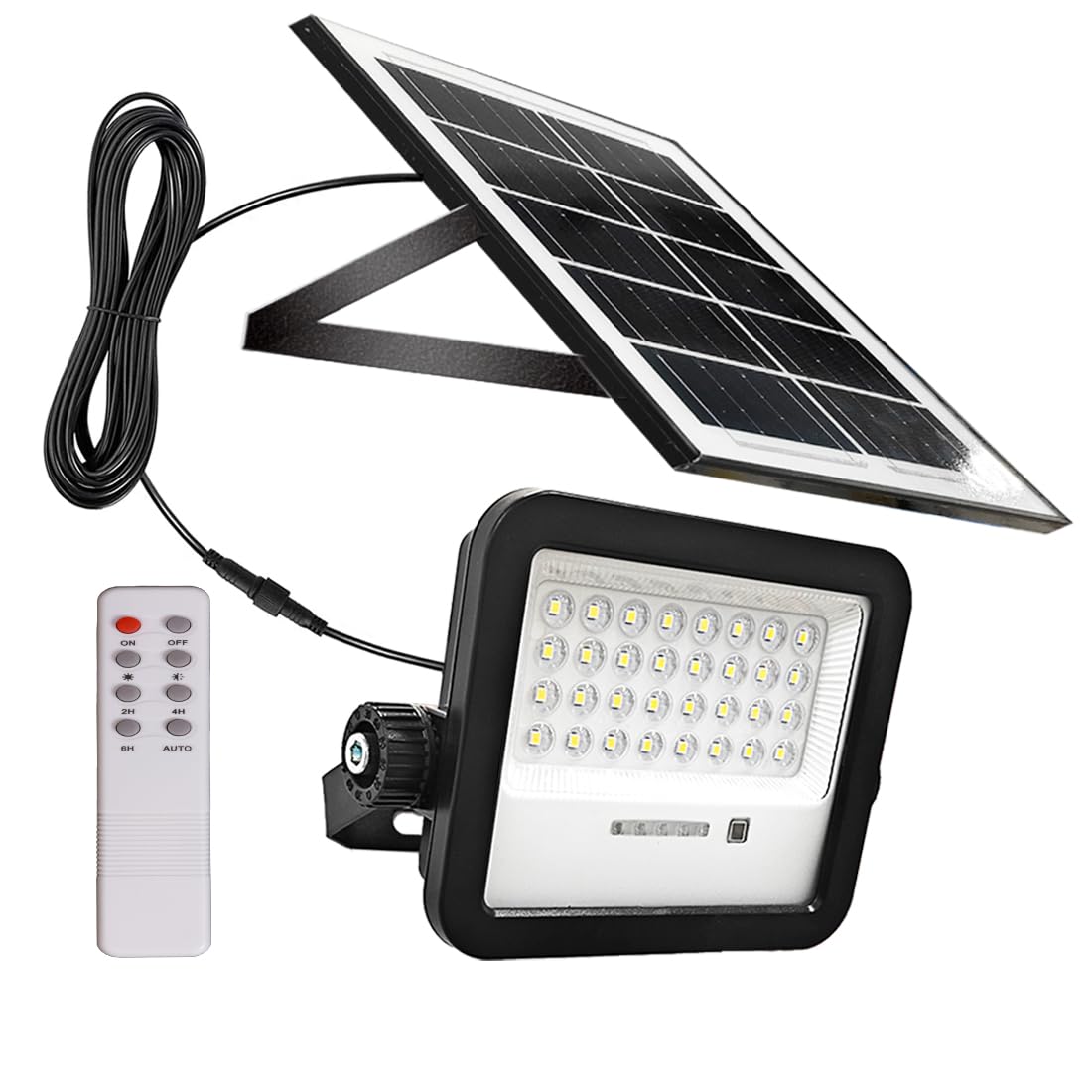 Anern 6500K 50 W Zewnętrzny reflektor solarny 700 lm z pilotem zdalnego sterowania, 5000 mAh, 32 diody LED, zewnętrzna lampa solarna, IP65, wodoodporne oświetlenie słoneczne do ogrodu, garażu, zniżki