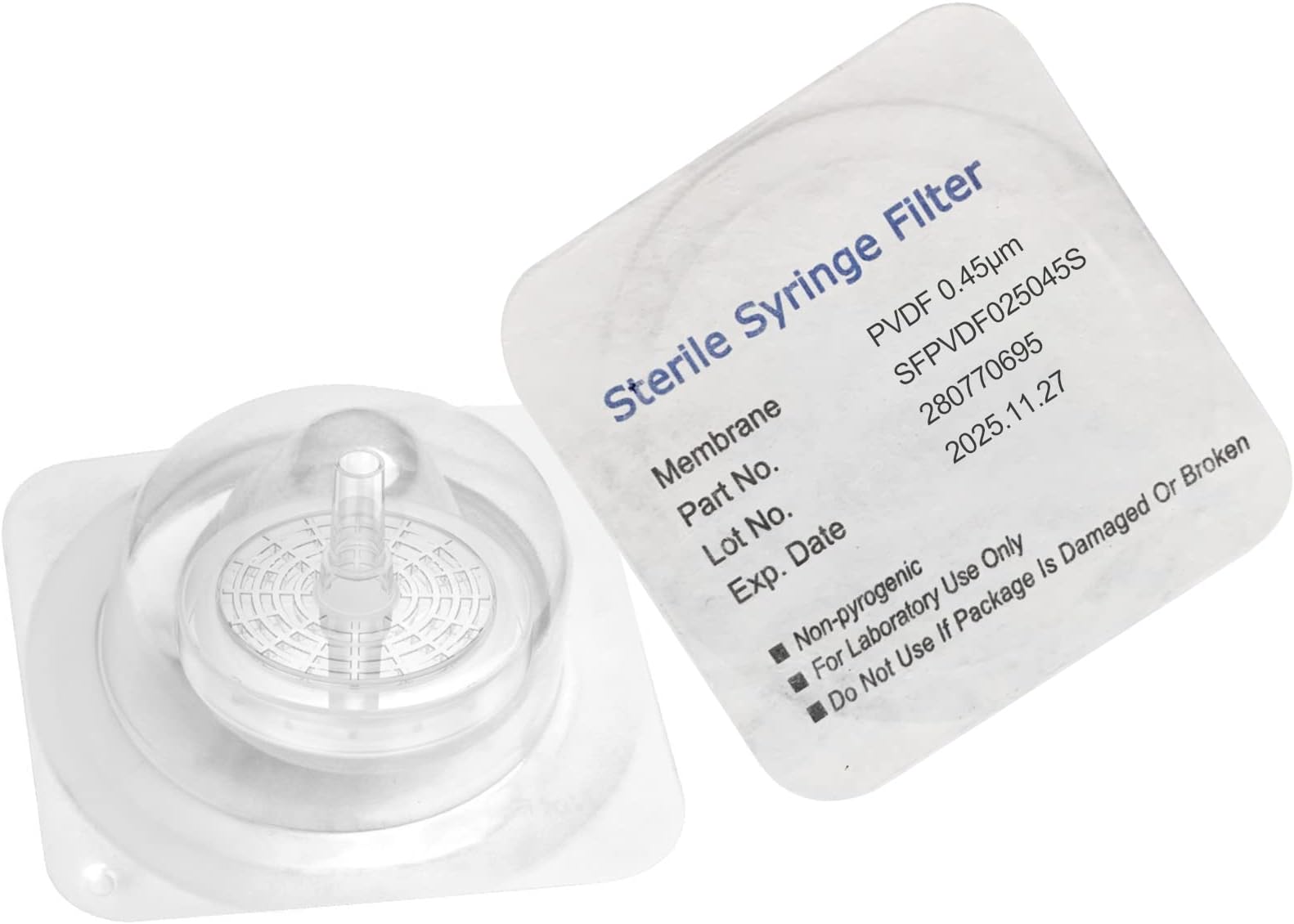 Sterile Syringe Filters PVDF 25 mm Diameter 0.45 um Pore Size Individually Packaged 10/pk by Biomed Scientific