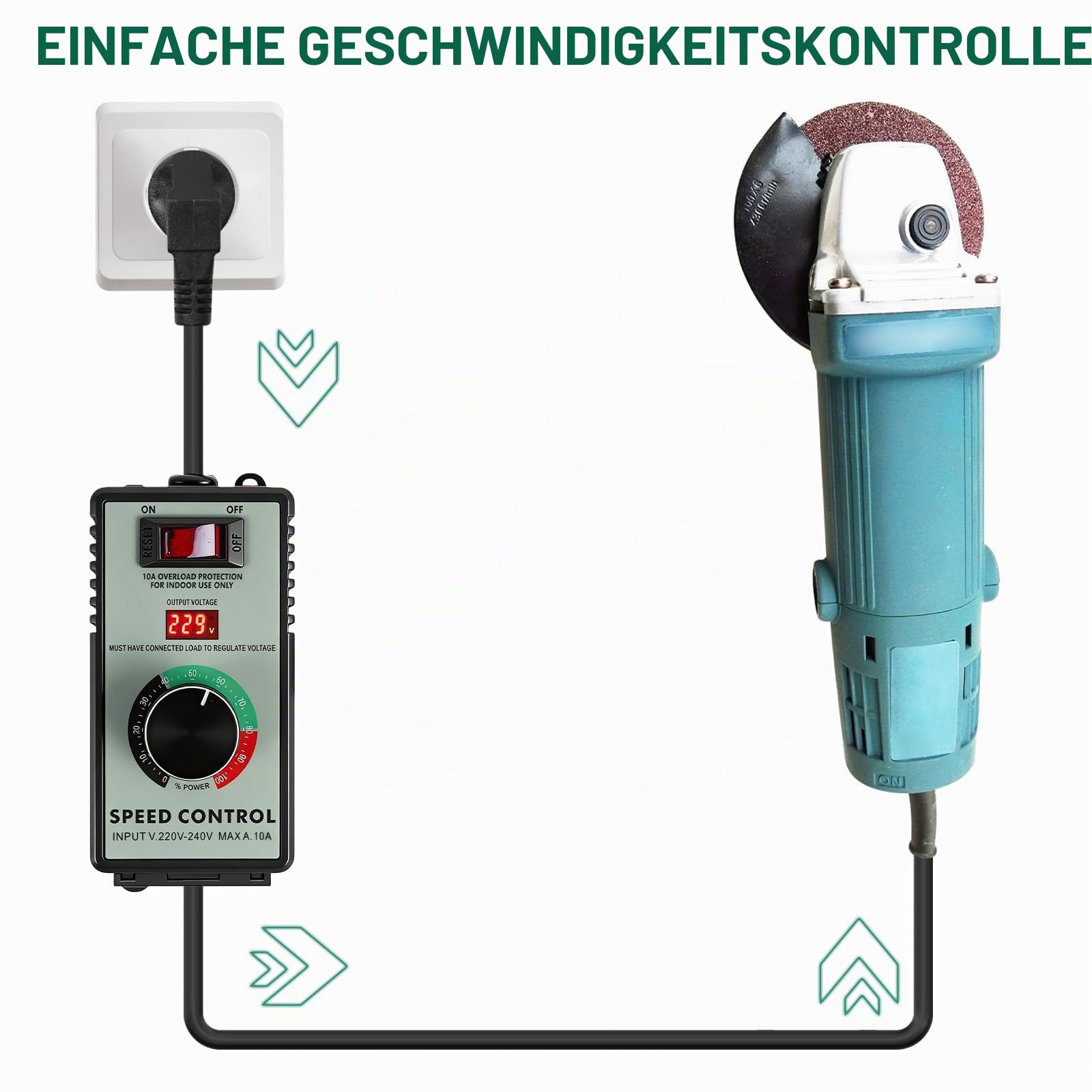 GBKDQQ Drehzahlregler 230v, Spannungsregler AC 230v 10A, Drehzahlregler Motor, Frequenzumrichter mit Überlastschutz für Winkelschleifer Bläser Handbohrer, Spitzenleistung 4000W