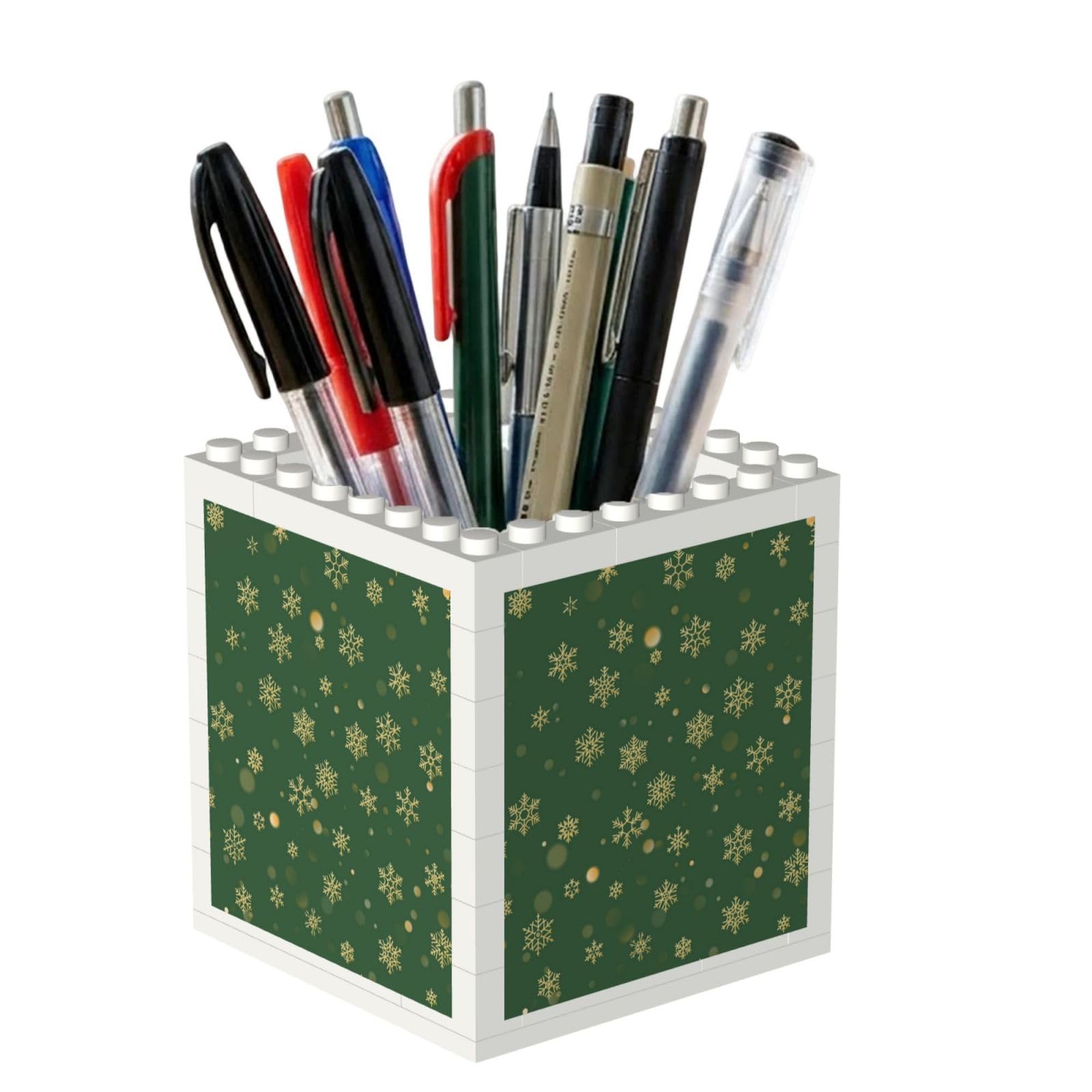 Poadnly Christmas With Gold Snowflakes, Pen Pot Pencil Holder for Office Home School, Compact Desk Organiser for Office Stationery
