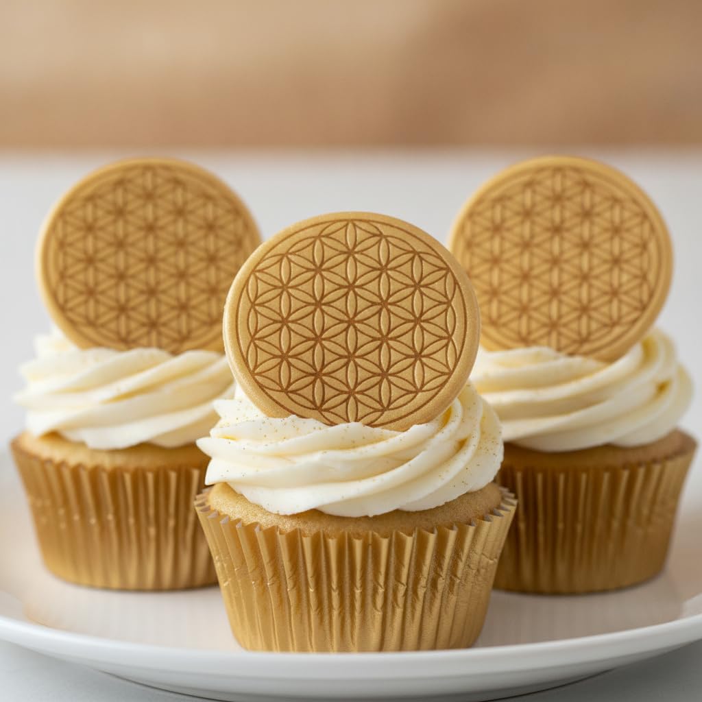 BAKERLOGY Set mit 2 Mini Keksausstecher & Stempel, Blume des Lebens und Saat des Lebens, Heilige Geometrie für Kekse, Fondant und Modelliermasse, Meditations-Thema, Ausstecher Ausstechform