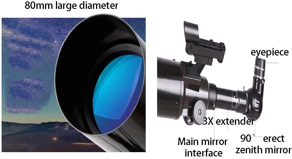 Astronomical Telescope for Beginners Observation80mm Caliber 900mm Focal Length Refracting Telescope for Kids Beginners,Travel Telescope with Carry Bag and Adjustable Tri