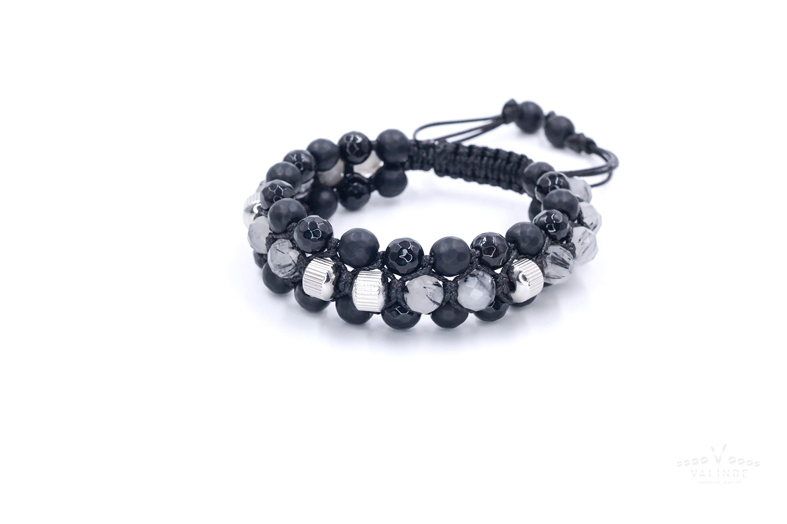 Edelstein Herren Armband | Rutilquarz Onyx Achat | Dreifach Armband für Männer mit Edelsteinen | Makramee Bracelet | Geschenk für Mann | Handgemacht
