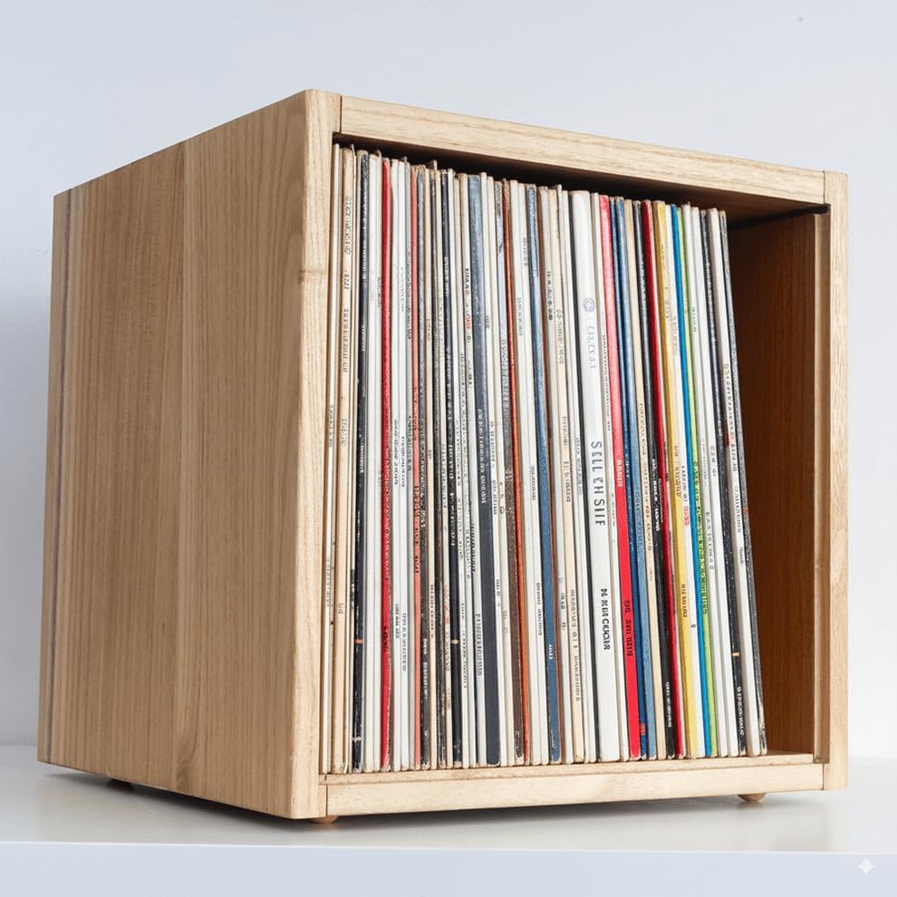 Cajón Vinilos en Madera Lacada | Estanterías para Discos de Vinil...