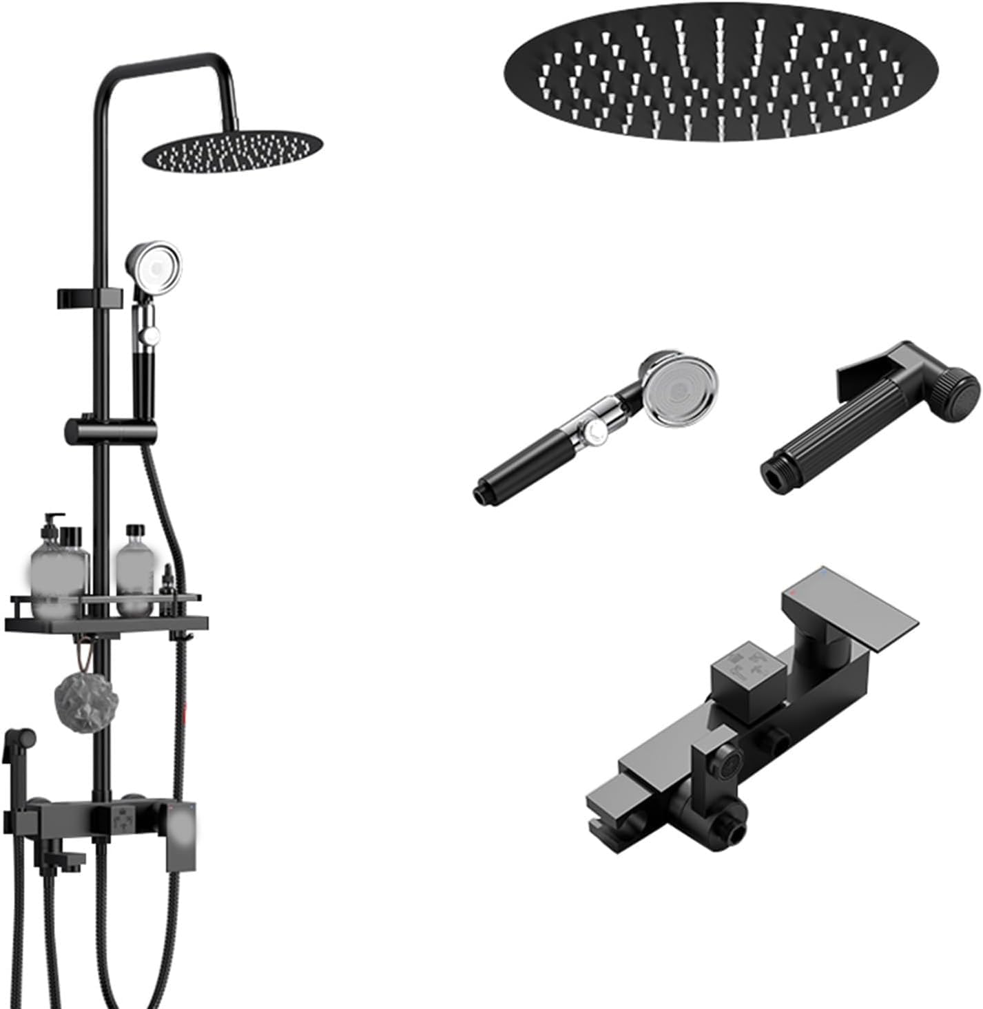 8/10 inches Shower Set Wall Mount 4-Function Shower Shower Head Bathroom Adjustable Hand Spray Rainfall Shower (Color : Round, Size : 10 inches) (Square 10 inches) (Round 10 inches)