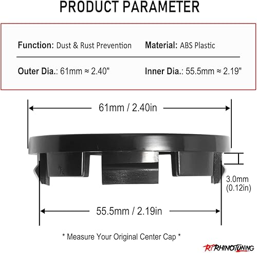 Miniatura 2 de RTRHINOTUNING Tapones centrales de 2.402 in, paquete de 4 OD 2.4"(61 mm) ID 2.18"(56 mm) Tapones centrales de rueda compatibles con
