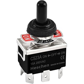Heschen Metal Toggle Switch C523A DPDT ON/OFF/ON 3 Positions 15A 250VAC 6 Tab Terminal CE with Waterproof Cap