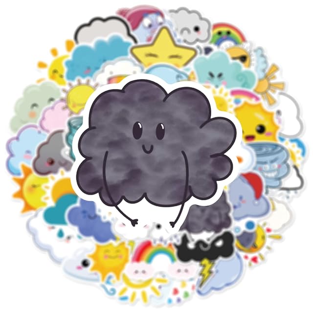 Foto 6 de 7 de 50 Pegatinas de Signo del Tiempo para Niños y Adolescentes - Kawaii Sol, Arco Iris, Lluvia, Tormenta, Tornado