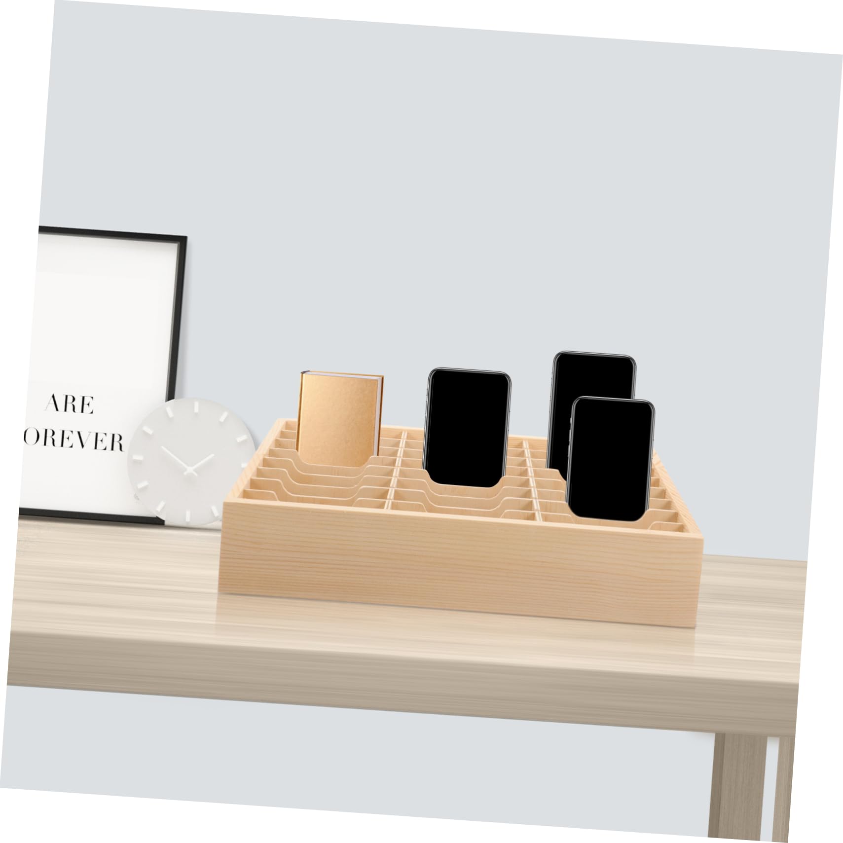 Soporte Para Teléfono Móvil De Madera Múltiples Compartimentos 24 Celdas Caja De Almacenamiento Funcional Organizador De Escritorio Para Aulas y Salas De Reunión