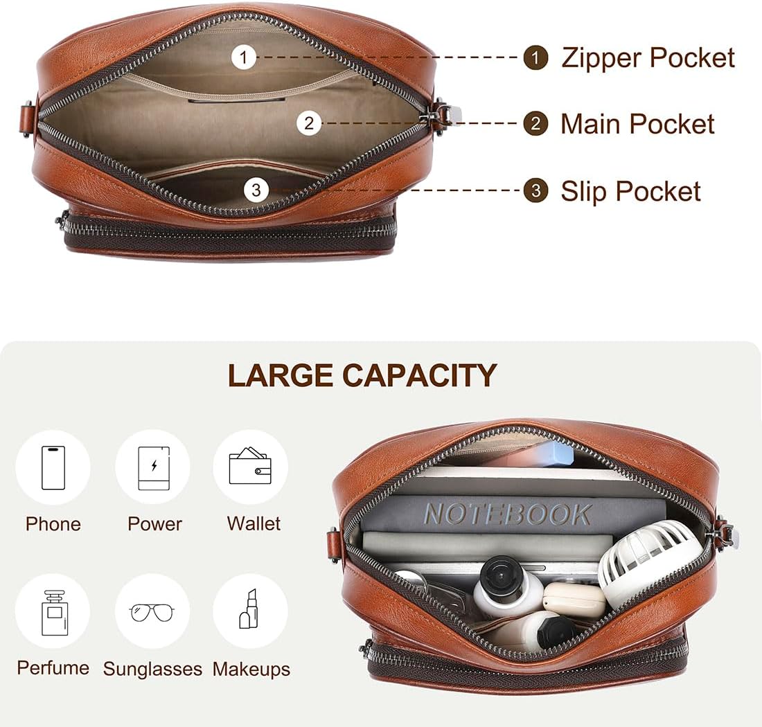 COOLCY Genuine Leather Crossbody Bags for Women Small Purses and Handbags Vintage Ladies Shoulder Satchel Bag 2 styles straps - Image 5