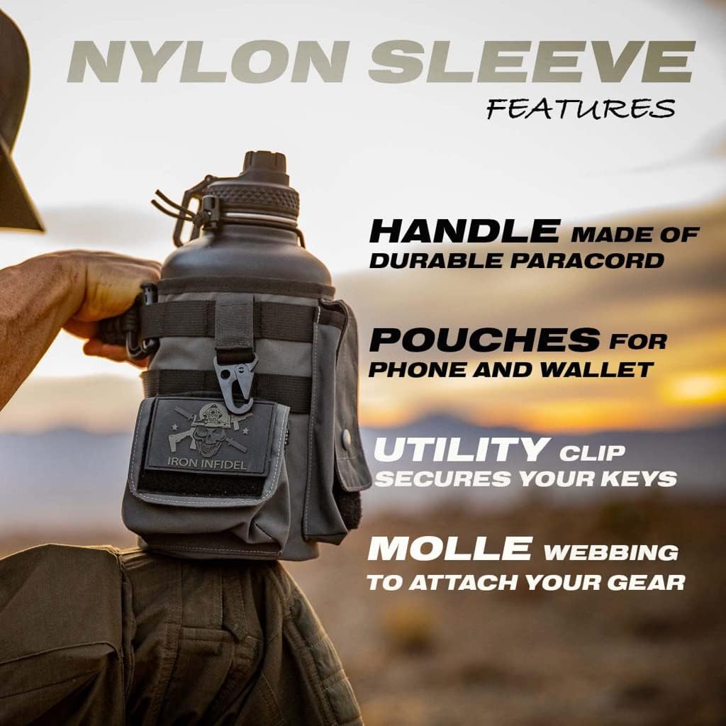 Iron Infidel Battle Bottle - Half Gallon Water Bottle Insulated, 64 oz Stainless Steel Water Jug with Paracord Handle - Gym Flask for Men with Rugged Sleeve for Storage (Betsy Ross 2 Liter) - Image 2