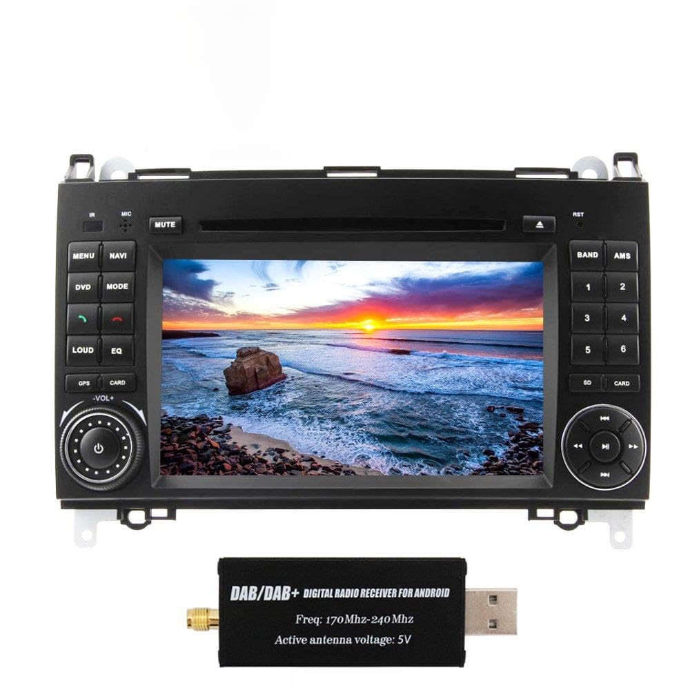 Android 8.0 Car Stereo 7" In Dash 8-Core RAM 4G ROM 32G Autoradio 2 Din Head Unit Sat Nav Car GPS with DVD Player for Mercedes-Benz A-W169, B-W245, Viano, Vito, Sprinter (with DAB Dongle)