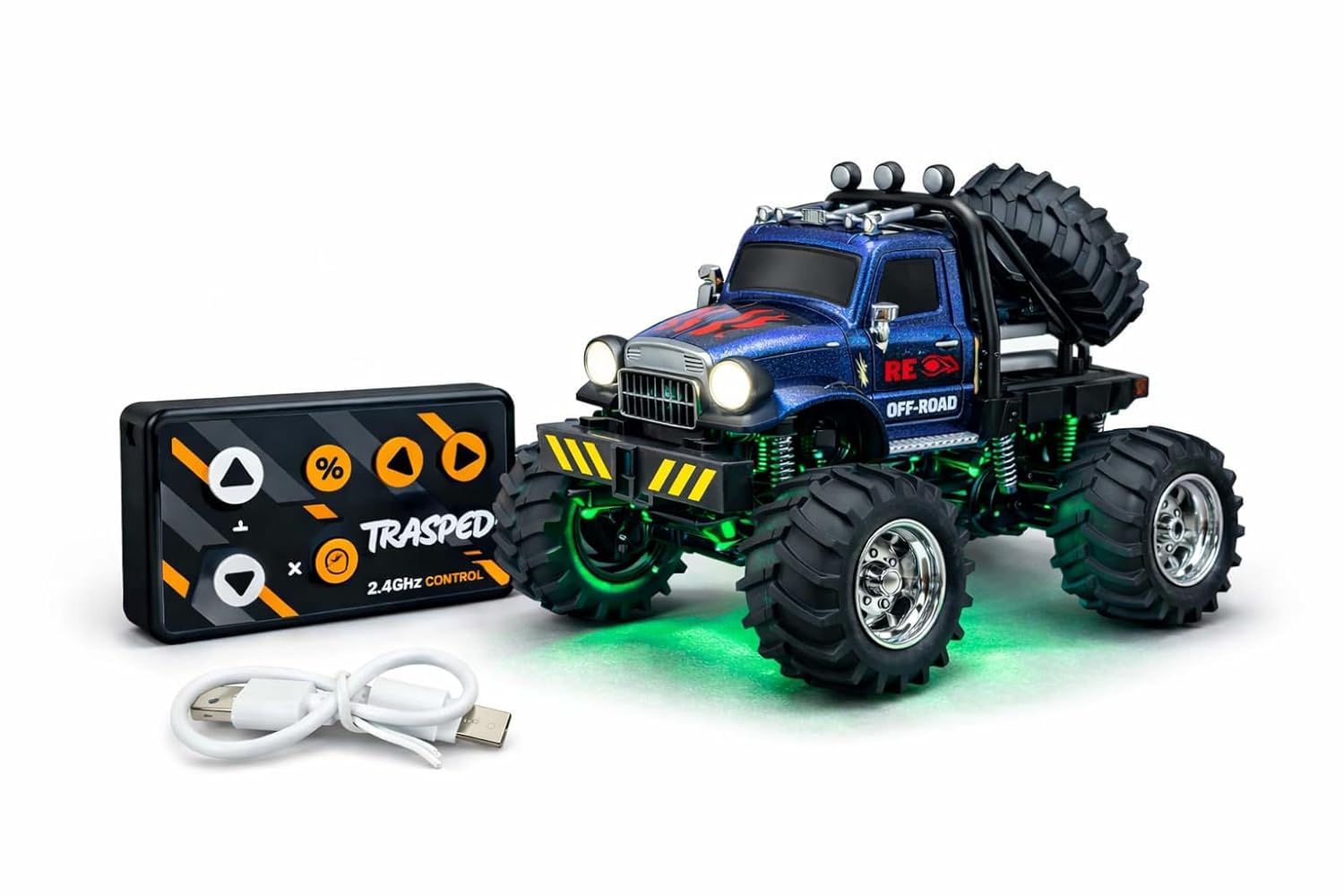 Brand Conquer Mini Rock Crawler Remote Control Car 1:64 Scale | Metal Body Rechargeable RC Car | 2.4GHz Remote + Mobile Control | LED Headlights | Off-Road Shock Absorber Toy Car for Kids (Blue)-image-30