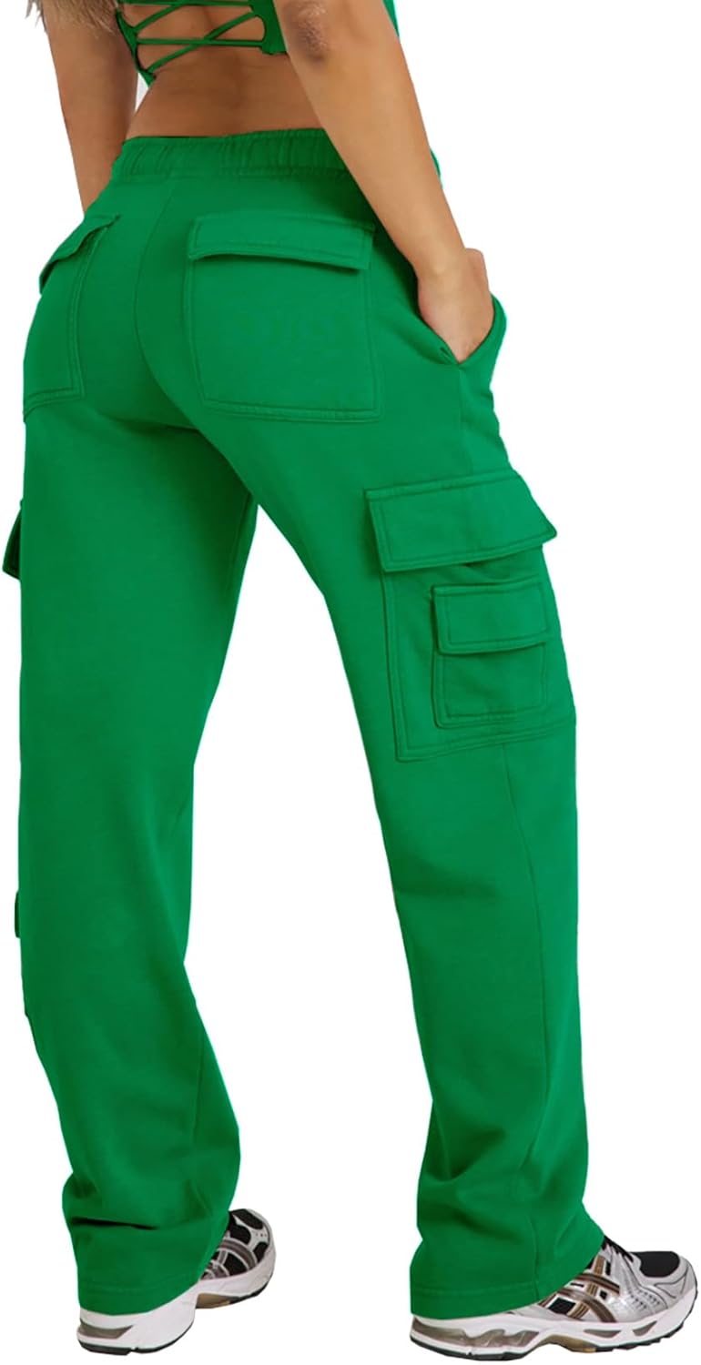 Waitfairy Cargo Sweatpants for Women Straight Leg Fleece Lined Joggers Women Barrel Baggy Sweat Pants for Girls Fall Outfits