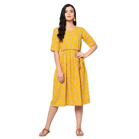Buy Antaran Yellow Cotton Printed Women 