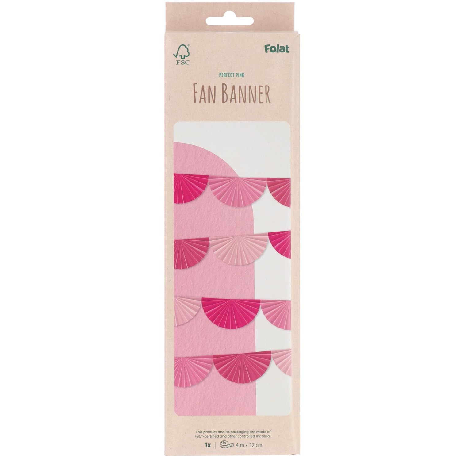 Folat 24313 Decorazioni per feste in carta rosa Ghirlanda a ventaglio - Perfect Pink - 4 metri - Matrimonio, festival, carnevale, decorazioni di compleanno, baby shower ragazze