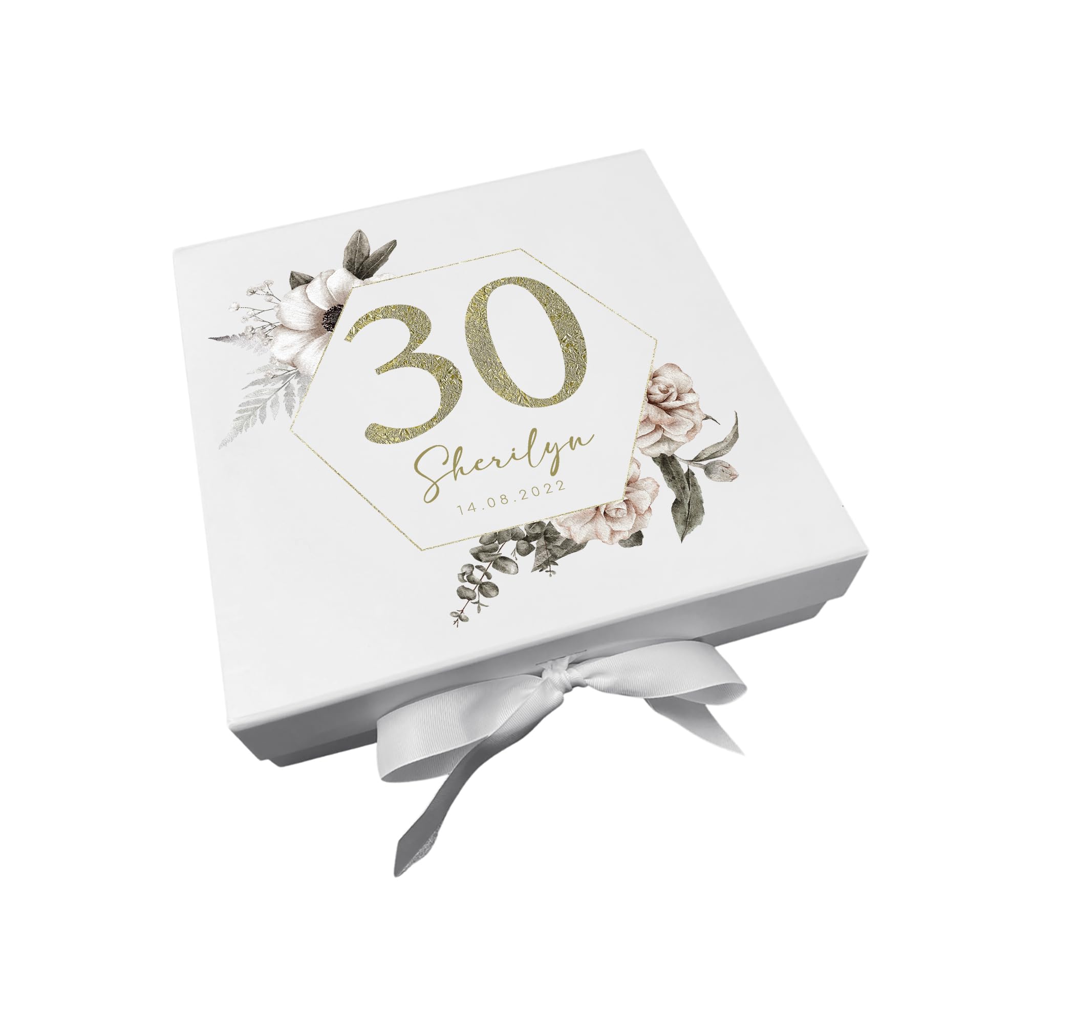 Personalised 30th Gift Box with Name & Age | Luxury Keepsake Box with Ribbon Closure | Custom Birthday, Anniversary & Milestone Gift | Medium & Large Sizes