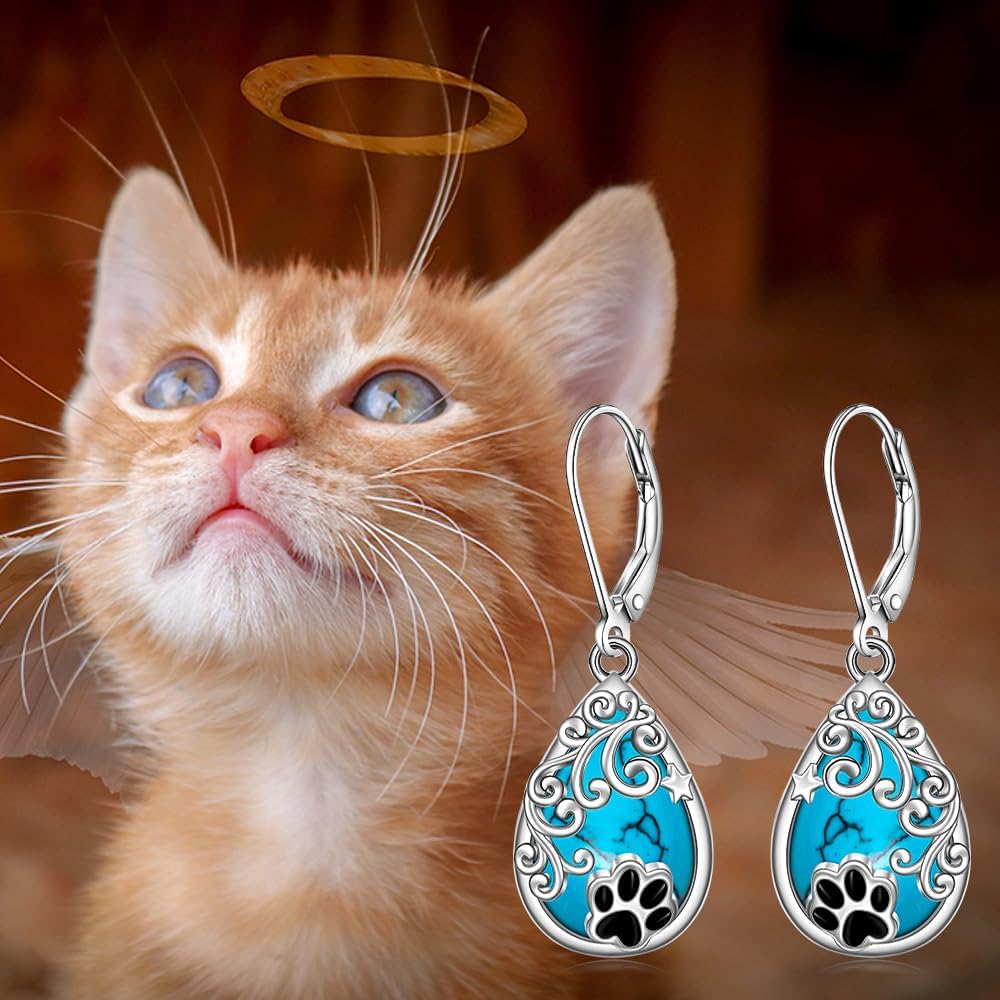 Paw Print Earrings for Women Turquoise Dog Paw Earrings Sterling Silver Dangle Leverback Jewelry Gifts - Image 8
