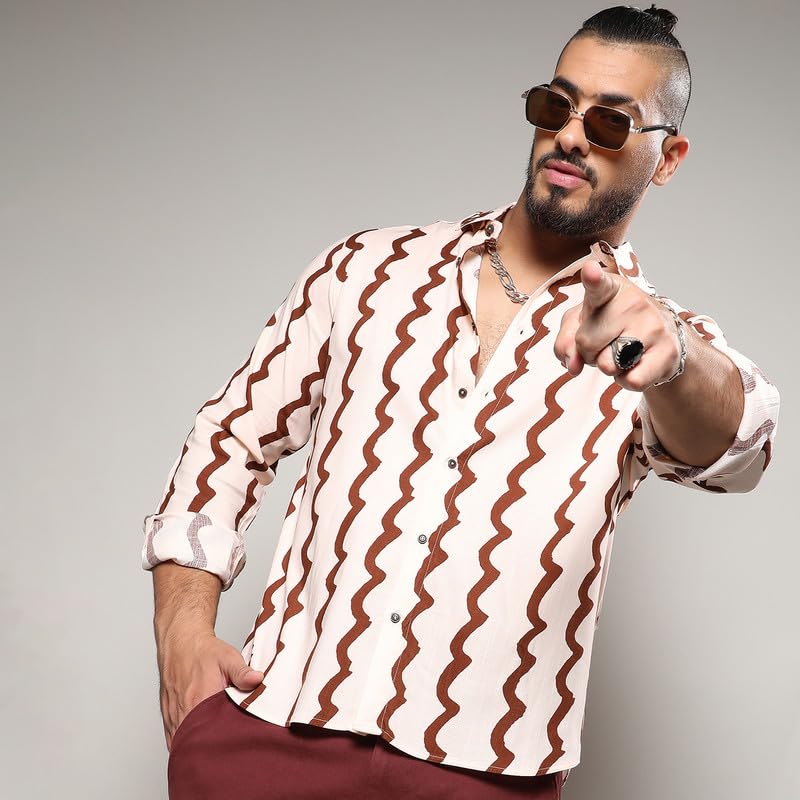 Image of Instafab Plus Men's Shirt for Casual Wear | Spread Collar | Long Sleeve | Button Closure | Plus-Size Fit | Cotton Shirt Crafted with Comfort Fit for Everyday Wear