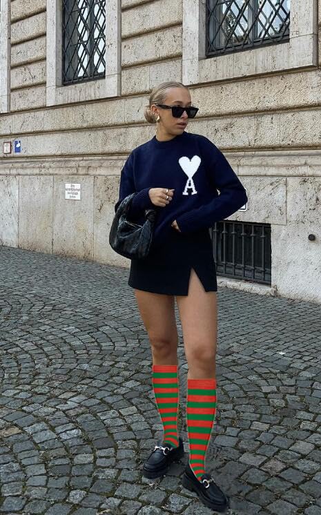 Image of Striped Knee High Socks for Women Outdoor Sport Athletic Stripe Casual Tube Socks