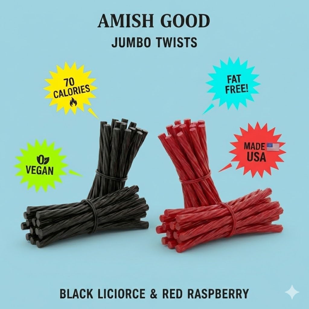 Amish Good Soft & Chewy Licorice 2-Pack Bundle – 1 Black & 1 Red Raspberry 8oz Bag – Gourmet, Vegan, Fat-Free, Non-GMO Candy – Made in USA image 5