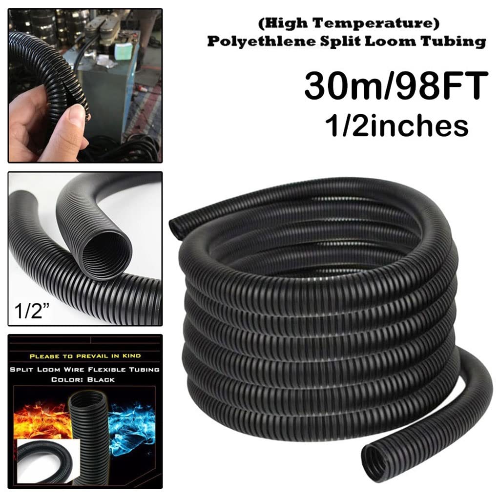 98FT 1/2 "Tubo De Alambre Dividido Tubo De Conductos, Tubo De Tubo De Manga Negra Tubo De Tubos De Tubos De Protección Cubierta De Manguera De Conducto Cable Eléctrico