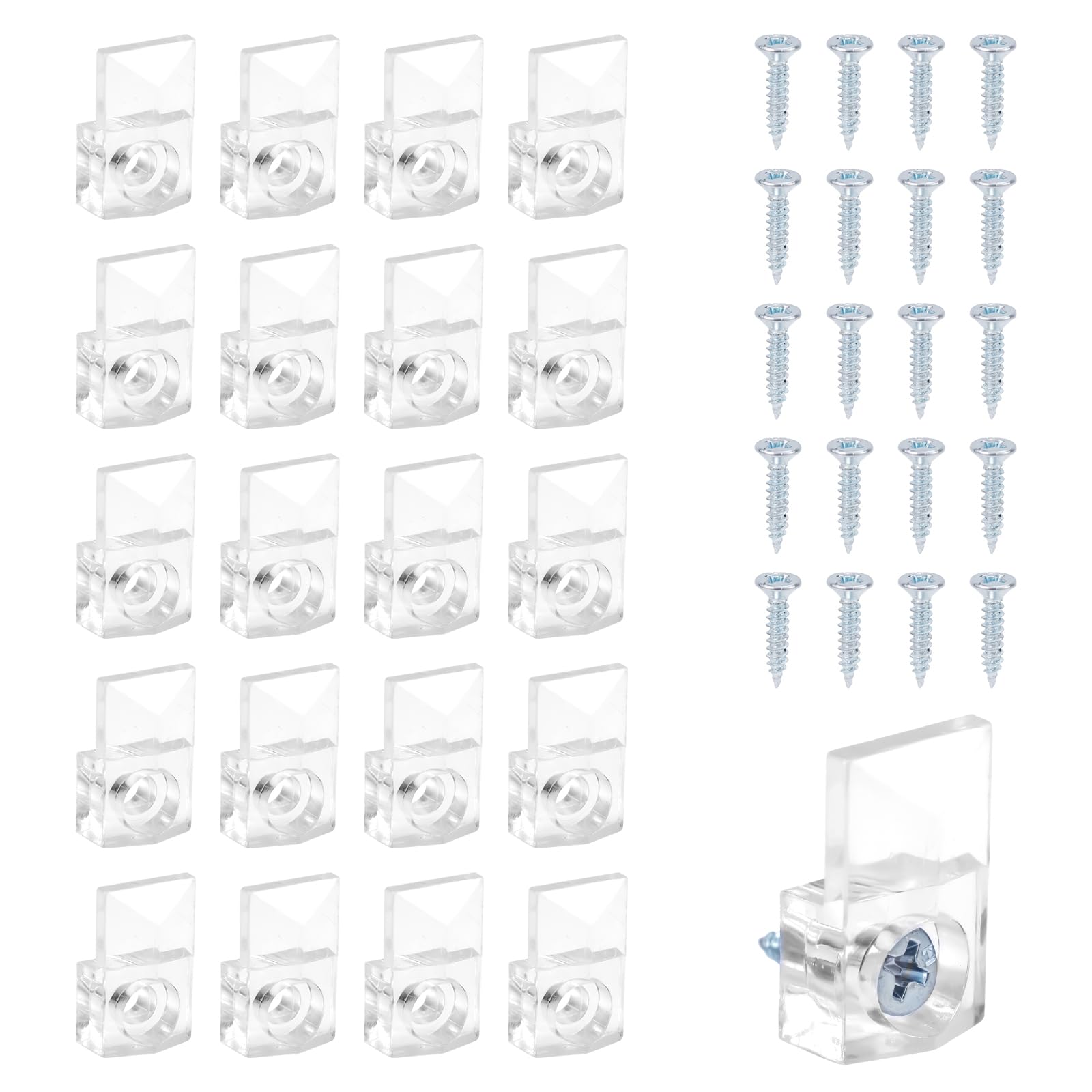 20pcs Mirror Holder Clips, Premium Clear Plastic Mirror Clips for Wall Mounting with 20pcs Screws Mirror Hangers Mirror Hanging Mounting Clips Mirror Mounting Hardware Kit for Mirror Glass