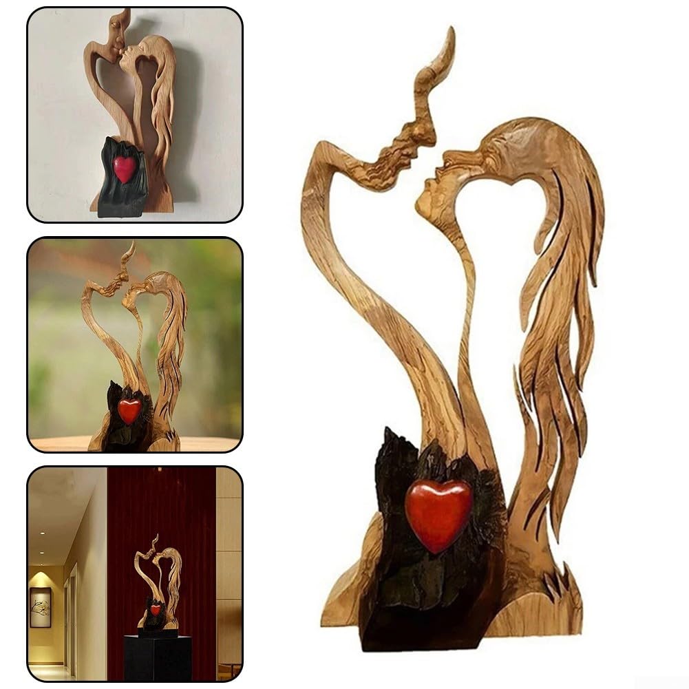 Posąg Feng Shui, Ozdoby do salonu, Ozdoby Feng Shui, Rzeźby Ogrodowe, Posągi Ogrodowe, Ozdoby Ogrodowe, Dekoracja Posągu, 1 szt. Drewniana Para Całująca Się Posąg, Ozdoba Miłosna, Unikalna Dekoracja D