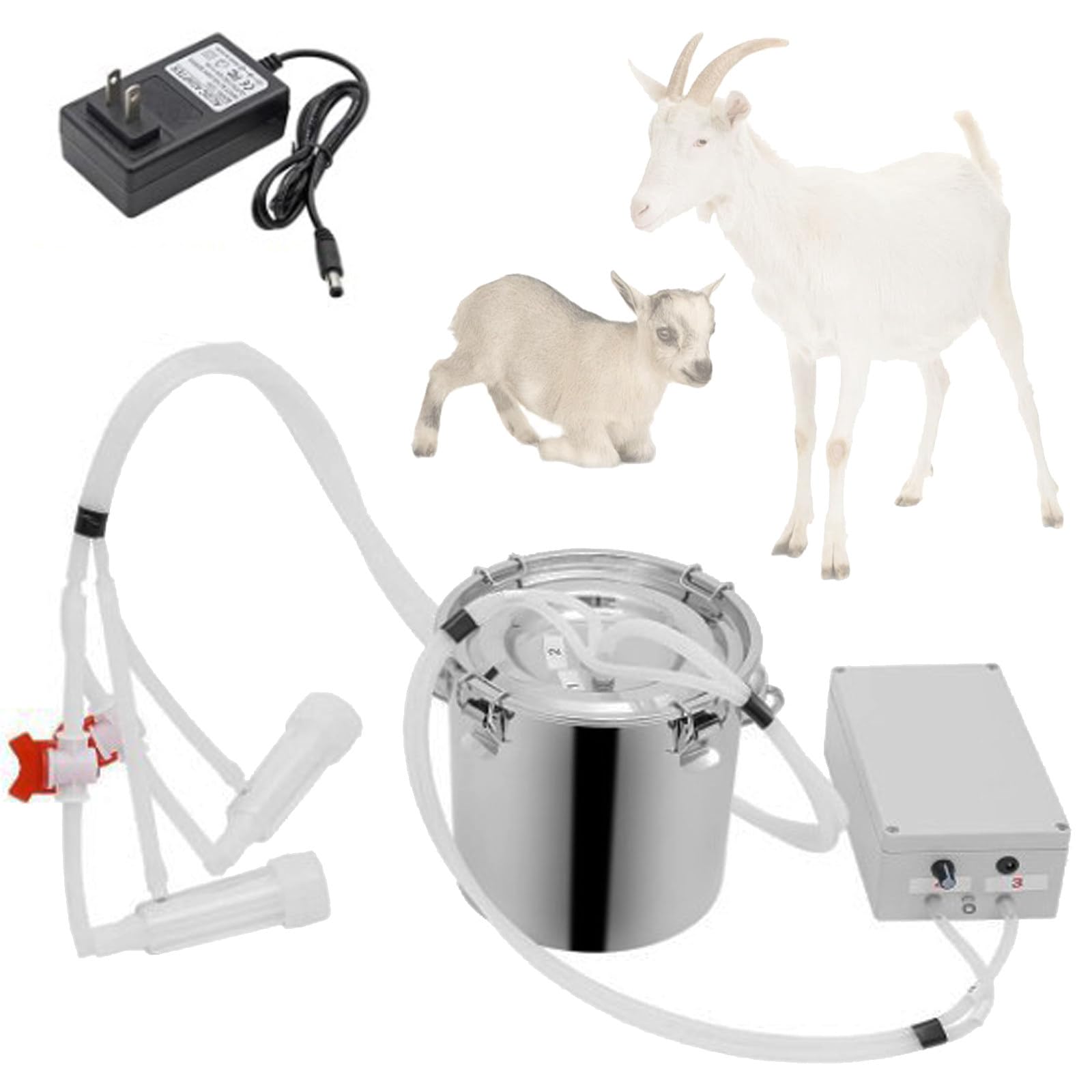 Mungitrice Portatile Ricaricabile per capre/Mucche (capacità 3L/5L) con Secchio in Acciaio Inox 304, Funzione di Arresto Automatico per Piccole aziende agricole familiari Cow-5L