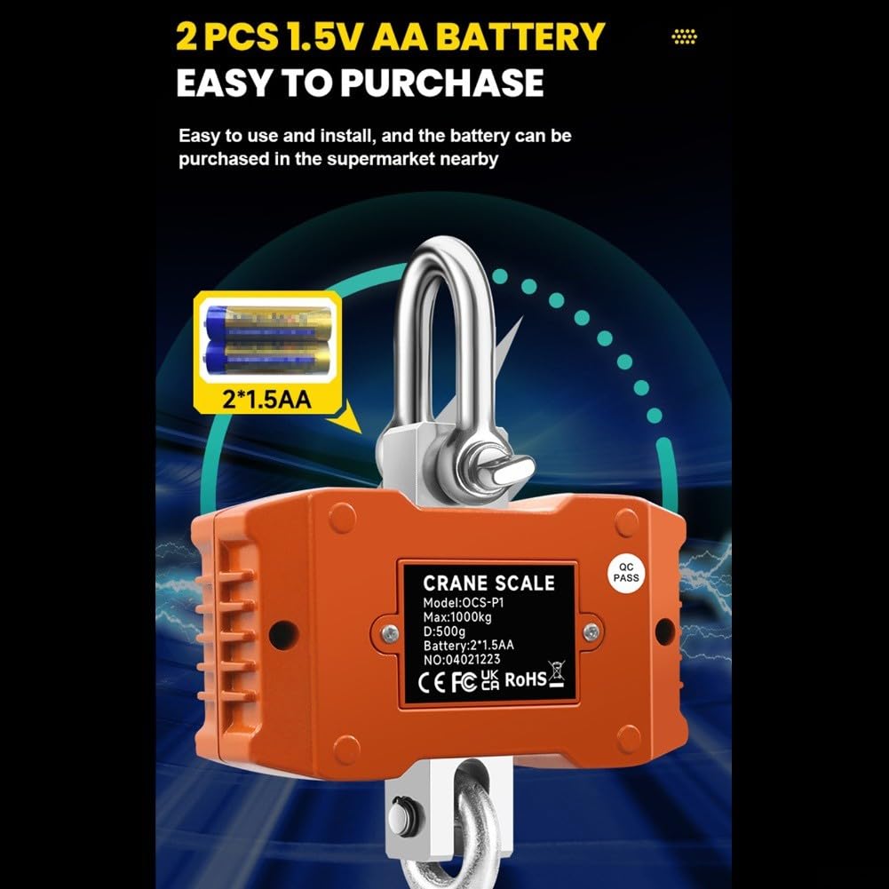 Báscula de grúa, báscula electrónica de grúa de 1000 kg, dispositivo de pesaje industrial de alta precisión con pantalla LCD retroiluminada grande (azul)