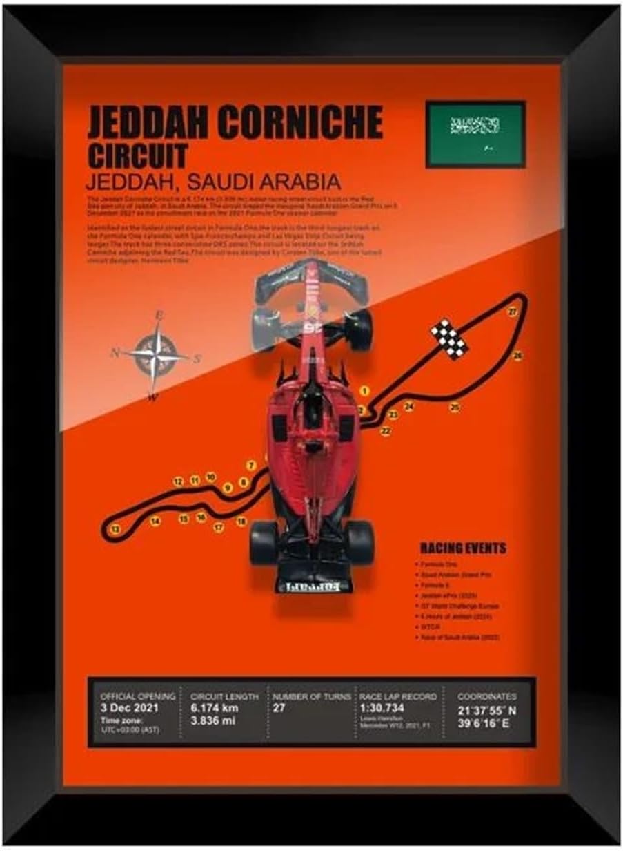 1 43 for Ferrari SF23#16 Realistic Metal Racing Car Model Photo Frame Version Home Desktop Decoration Home Office Or Shelf Decor(JEDDAH CORNICHE)