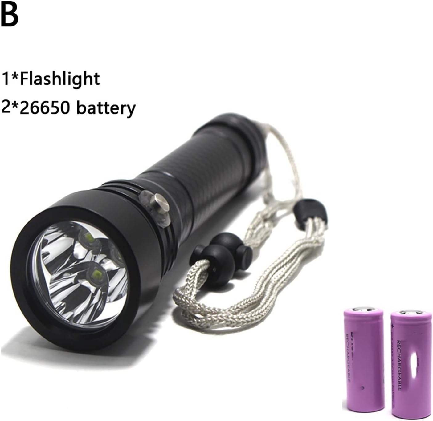Lumen Dive Light 6000LM 3xXM-L2 LED Diving Flashlight 100M Underwater Light Diving Light 4-Modes 26650 Deep Sea Lantern Torch High Bright Flashlight (Body Color : 1 Emitting Color : A) (B 1)
